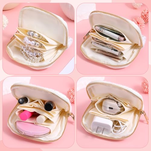 Travel Jewelry Case Organizer, Multi Compartment Design Jewelry Pouch with Zipper, Portable Soft Velvet Bag with Pouches for Storage Bracelet Rings Earring Beaded necklace, Wedding Gifts White
