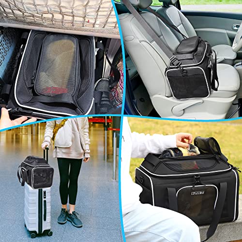 Petskd Top-Expandable Pet Carrier 17x12x8.5 Inches JetBlue Allegiant Spirit Airline Approved, Soft-Sided Carrier for Small Cats and Dogs with Locking Safety Zippers and Anti-Scratch Mesh(Black) - color: Black, size: 17.0"L x 12.0"W x 8.5"H