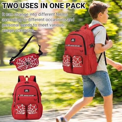 Kids Backpack for Boys - Cool Boys Backpacks with Waist pack for Kids Teens Elementary Middle School, 18″ Large Capacity Students Bookbag, Perfect for Travel and School - color: Red-backpack-only