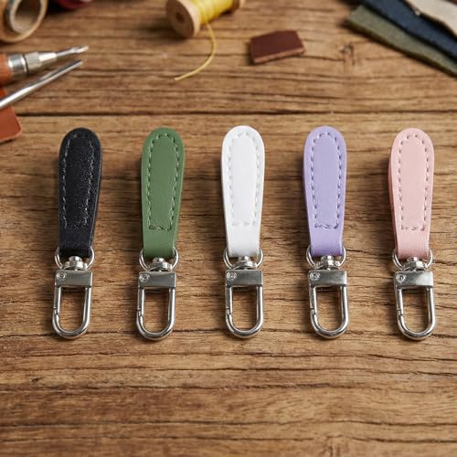 10 Pcs Leather Zipper Pulls Replacement - Detachable Zipper Tab Fixer & Extender for Backpacks, Jackets, Luggage, Purses & Boots - No Tools Needed (Black, White, Green, Pink, Purple)