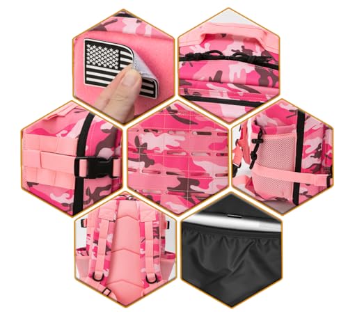QT&QY 25L/45L Military Tactical Backpack For Men Molle Daypack 3 Day Bug Out Bag Hiking Rucksack With Bottle Holder - color: 25l Pink Camo