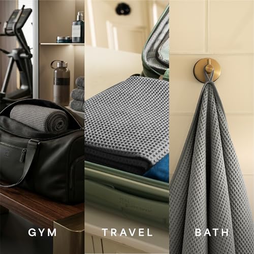S&T INC. Aura Microfiber Waffle Bath Towels, 4 Pack, Quick-Dry, Ultra Absorbent, Lightweight Towels for Bathroom, 30 inches x 60 inches, 420GSM, Grey - color: Grey