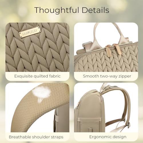 MAPLELILY Large Diaper Bag Backpack, Stylish Baby Travel Diaper Bag, Khaki | Waterproof lightweight maternity hospital backpack. With changing pad, stroller straps, insulated pocket. Mom, dad, toddler - color: Brown Taupe