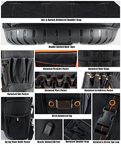 WELKINLAND 72Pockets Rolling Tool backpack, Large tool bag with wheels, Rolling Electrician bag with wheels for men