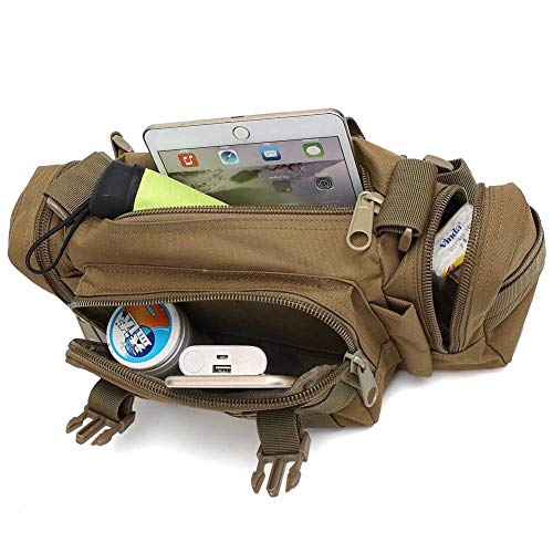 Tactical Duffel Bags for Men, 3P Military Molle Waist Fanny Packs EDC Utility Pouch Crossbody with Shoulder Strap Hand Carry - color: Tan