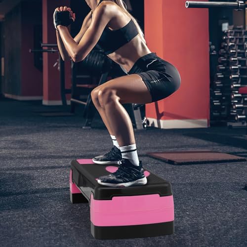 MADOG Aerobics Stepper Platform with 4/6/8 inch Height Stackable Risers - color: Black/Pink, size: 31-Inch