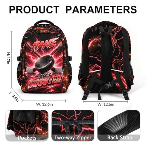 Boys Backpack for School, 17 Inch Kids Hockey Backpack with 3 Compartments - Lightweight Ice Hockey Bookbag for College Students, Reflective Ergonomic Design - color: Red