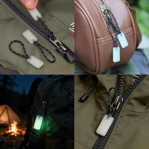 20 Pcs Self Luminous Zipper Pulls,Glow in The Dark Zipper Pulls Head for Outdoor Mountaineering Camping Easy-to-Find Heads for Backpacks, Jackets, Luggage (Square+U-Shaped) - size: Square+U-Shaped