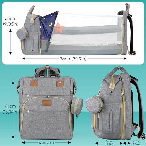 ZRSUN Baby Diaper Bag Backpack,Baby Shower Gifts, Multifunctional Travel Diaper Bag, Gifts for Mom with Portable Diaper Pad (Grey) - color: Grey