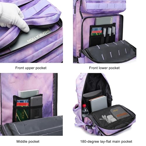 45L Military Tactical Backpack for Men & Women Bug Out Bag Assault pack Molle Daypack Hiking Trekking Rucksack (2.0 side pockets (cloud purple)) - color: 2.0 Side Pockets (Cloud Purple)