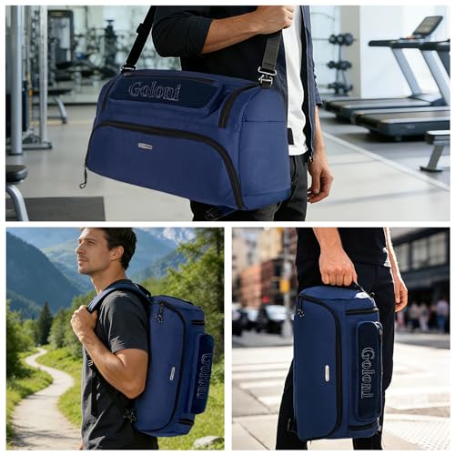 Goloni Gym Bag for Men Women, 40L Large 3 in 1 Duffle Bag for Travel, Durable Carry On Bag with Shoes Compartment and Wet Pocket,Weekender Overnight, Blue - color: Blue