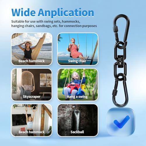 Aheucndg 380 lb Capacity Heavy Duty Double Ended Eye Hook with Snap Hook, SUS304 Swivel Hooks 1Pack + Snap Hooks 2Pack, for Aerial Yoga, Hanging Hammock, Web Tree Swing, Swing Spinner M6 Black - color: Black, size: 6mm