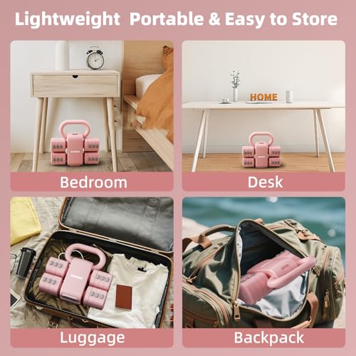 Lightweight Adjustable Dumbbell Kettlebell Set - 4 in 1 Free Weight Set with Kettlebell Grip Converter, Each 2.2 3.3 4.4 5.5lb Quick Change Weight Women Dumbbell Set for Small Spaces Home Gym - color: Adjustable Kettlebell Pink