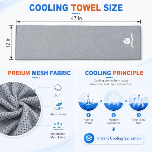 YQXCC 2 Pack Cooling Towels (47"x12"), Ice Cool Neck Towel, Soft Breathable Microfiber for Yoga, Golf, Gym, Running, Camping & Hot Weather - color: Dark Gray/Light Gray