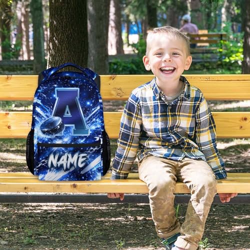 COZYAURA Personalized Hockey Backpack for Boys - Custom Name Initial Kids School Bag, 17 Inch Ice Hockey Bookbag for Primary Middle School Travel - color: Multicolor
