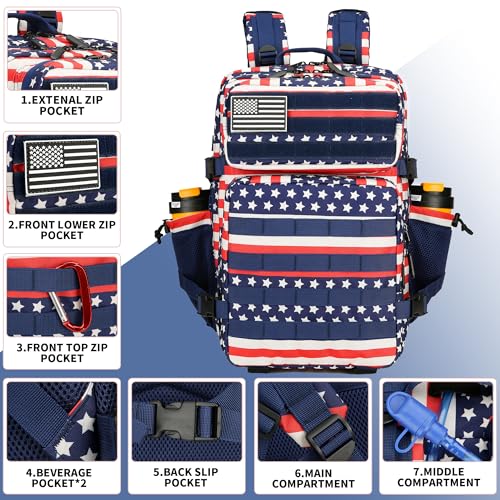 Lovelinks21 45L Tactical Assault Backpack 3 day assault pack with Molle Waterproof backpack Rucksack for Tactical Backpacks (Striped Flag) - color: Striped Flag