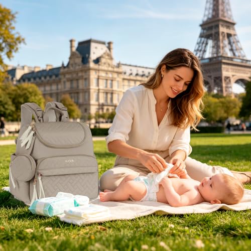 Diaper Bag Backpack, 22L Large Quilted Small Baby Bag with Changing Pad & Pacifier Case, Stroller Hooks, Easy-Access Baby Essential, Maternity Travel Backpack Unisex, Brown - color: Brown, size: Small