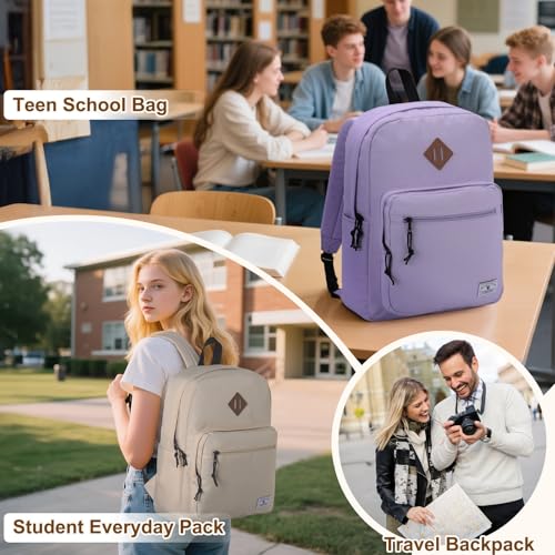 VX VONXURY Backpack for Men Women, Lightweight Kids School Bag, Classic Basic Laptop Bookbag for College Work Travel Hiking - color: Beige