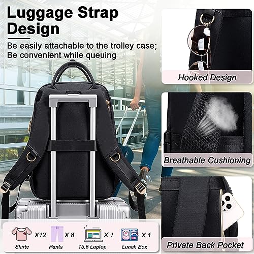 Weitars Lunch Backpack for Women,15.6 Inch Laptop Backpacks Travel Backpack for Women,Work Back pack,Teacher Nurse Back pack Insulated Lunchbox Backpacks - color: Black