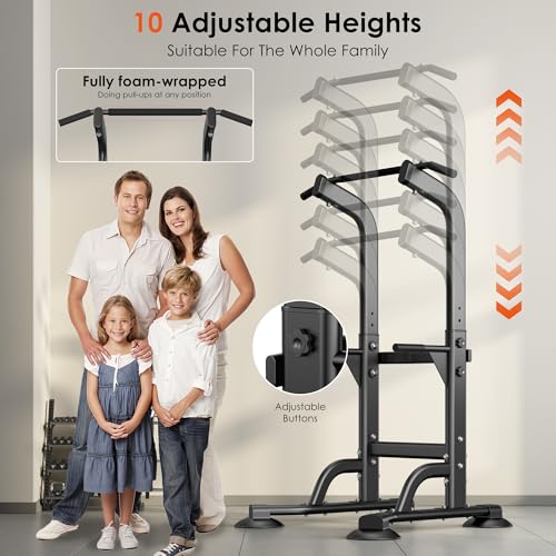 SogesPower Power Tower Dip Station Pull Up Bar for Home Gym Adjustable Height Strength Training Workout Equipment,Pull Up Bar Station - color: Black