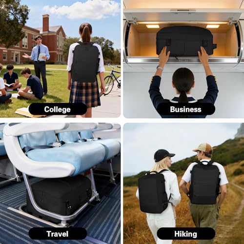 Carry On Backpack for Women & Men – Airline Approved Underseat Size, 15.6" Laptop Compartment, TSA-Friendly 180° Opening, Anti-Theft Business Travel Backpack with Trolley Sleeve(Black, Large) - color: Black, size: Large
