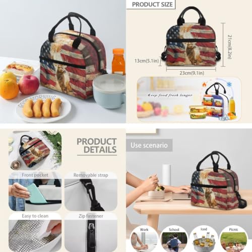 3 in 1 School Backpack, 3PCS American Flag Elk Kids Bookbag Set Large Capacity 17 Inch Student Backpack with Lunch Box and Pencil Case - color: American Flag Elk