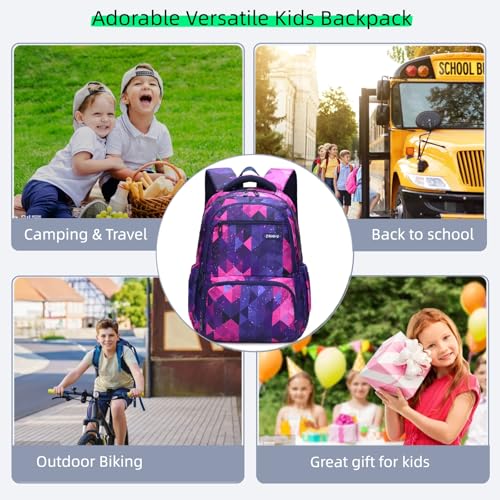 MITOWERMI Kids Backpack for Boys Girls Elementary School Bags Backpacks for Girls Children Bookbags Primary Kindergarten Backpack Purple Geometric - color: Plaid Purple