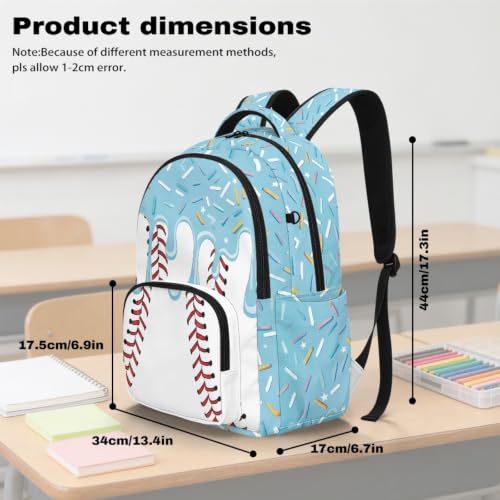 Suobstales Aqua Blue Baseball Ice Cream Drip Print Backpack for Kids Girls Boys Large Capacity Casual Daypack with Adjustable Strap Lightweight Rucksack Bookbag Back to School Gifts for Teens Child - color: Aqua Blue Baseball Ice Cream Drip