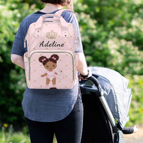 Newcos Personalized African Baby Crown Pink Diaper Backpack with Custom Name Shoulder Mommy Baby Bag - color: Color 177