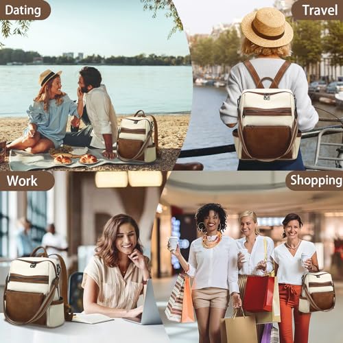 AGLOD Leather Backpack Purse for Women Designer Ladies Shoulder Bag Fashion Faux Work Travel Handbags, beige, brown - color: Kcus22001-beige-brown