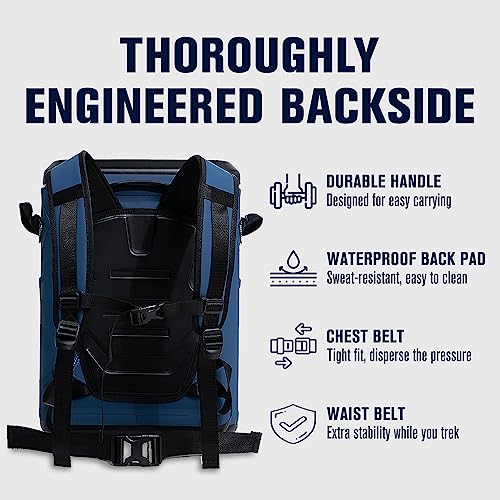 30 Can Magnetic Backpack Cooler, Zipperless Soft Cooler Backpack with Wide-Mouth Magnetic Lid, Leakproof Insulated Soft Sided Cooler for Beach, Fishing, Tailgating & Kayak - color: Navy
