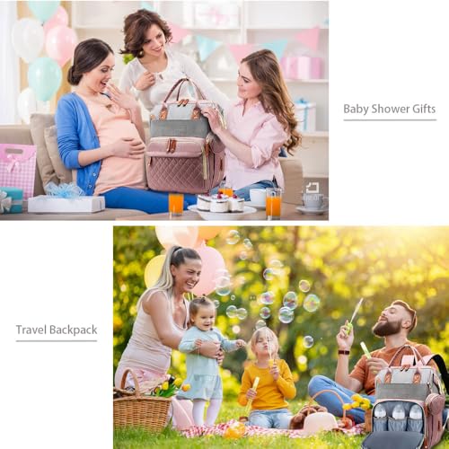 SHITIESHOU Diaper Bag Backpack Baby Bag, Baby Girl Boy Diaper Bag for Dad Mom with Pad, 16 Pockets, Pacifier Case, Large Diaper Bags Unisex for Travel(Pink Grey) - color: A Pink Grey