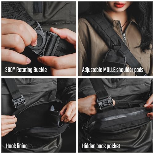 TACTICAL_GEEK Cache L3 EDC Sling Bag Chest, Lightweight Shoulder Daypack, 500D Nylon, Travel Hiking Concealed Carry, Crossbody Bag, Tactical Backpack, Hiking Ambidextrous Strap Black - color: Black
