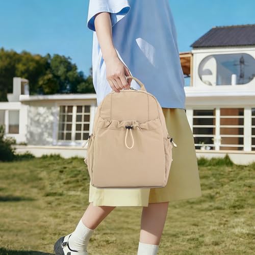 Lightweight Nylon Backpack for Women & Men, Water Resistant School Bookbag, Durable Travel Daypack with Multi-Pockets, Fit 14 Inch Laptop, Model 9195, Khaki - color: Khaki