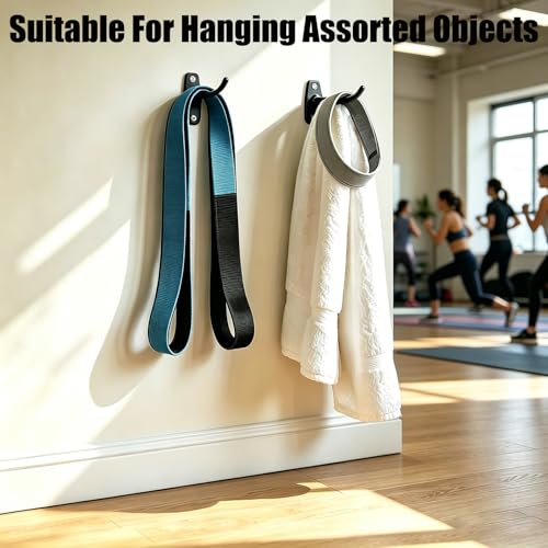 Yoga Mat Wall Mount Hanger ,Metal Yoga Mats Storage Rack, Home Gym Storage with 8 Clips, No-Roll Flat Storage for Folded/Rolled Mats, Foam Rollers, Towels, Resistance Bands, Black Wall Organizer for Gym, Yoga Studio, Bedroom