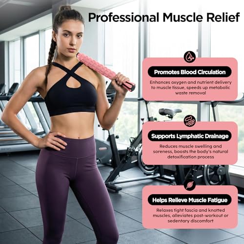 Muscle Roller & Massage Roller Stick for Athletes - Lymphatic Drainage Support, Relieves Muscle Soreness, Cramping & Tightness - Targets Legs, Arms, Back & Calves (Pink - 18inch) - color: Pink