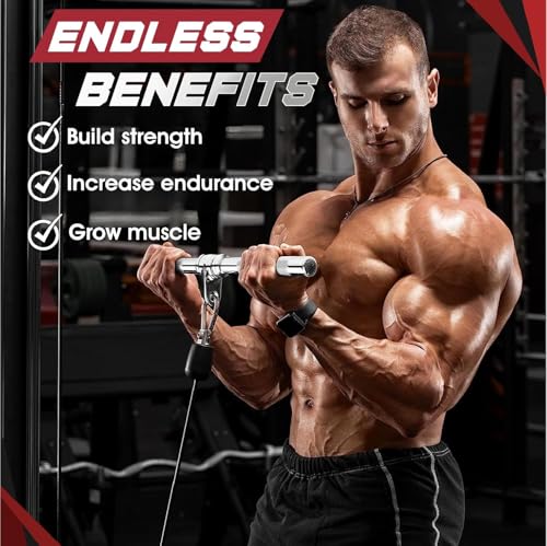 Yes4All Cable Machine Attachment, Row Handles, Tricep Rope, Straight Bar, V Bar, LAT Pulldown Accessories Load 880 LB for Home Gym - color: L. (Chrome) Tricep Rope + Straight Bar