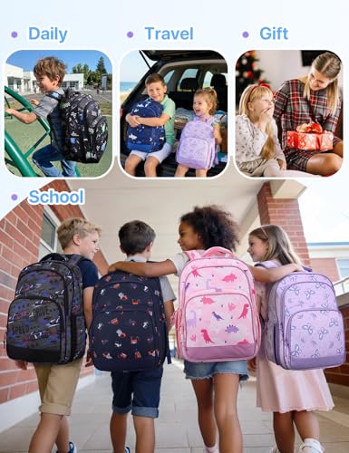 VASCHY Kids Backpacks, 12L Toddler & 17.5L School Backpacks, Lightweight Water-Resistant for Boys and Girls Ages 3-12 - color: Dino Pink, size: Large
