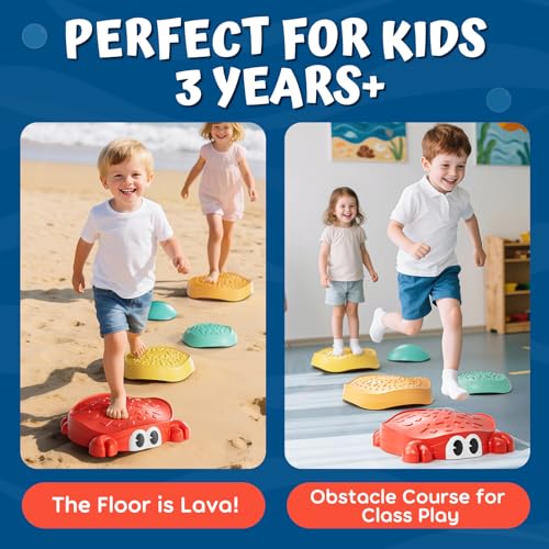 Lehoo Castle Stepping Stones for Kids, Non-Slip Toddler Stepping Stones, Indoor & Outdoor Sensory Toys for Toddlers 1-3, Balance Board Obstacle Course for Kids 3-5 - style: Crab