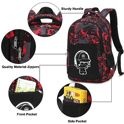 LEDAOU Girls Boys Backpack with Lunch Box, 3-Piece School Bookbag Set - color: Graffiti Red Splicing Black