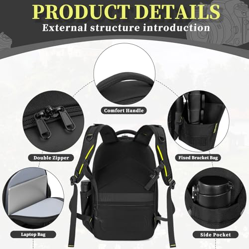 Camera Backpack, Hardshell DSLR/SLR/Mirrorless Photography Camera Bag with Rain Cover, Waterproof Hard Shell Camera Case with Tripod Holder & 15.6" Laptop Compartment Compatible with Canon/Nikon/Sony - color: Black