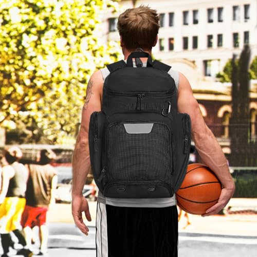 LARIPOP Basketball Backpack with Ball & Ventilated Shoe Compartment Insulated Pockets for Men Training - color: black