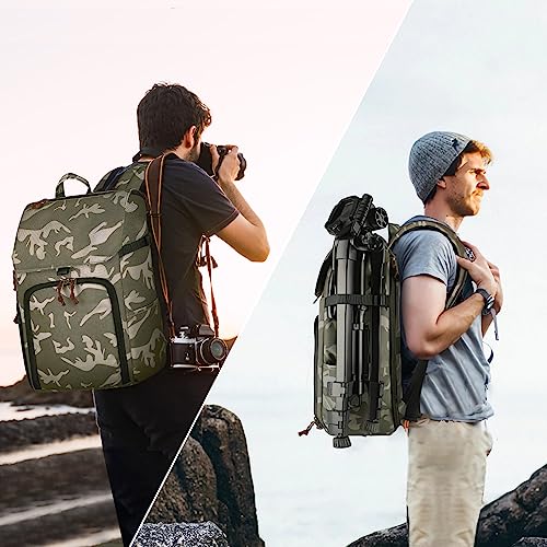 BOLOSTA Camera Backpack Bag Professional DSLR SLR Camouflage Camera Backpack for Photographers Waterproof Large Capacity Camera Case with Fit 15.6" Laptop Compartment & Tripod Holder