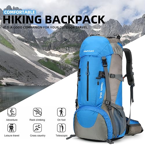 70L Camping Hiking Backpack with Rain Cover Waterproof Backpacking Backpack for Hiking Treeking Climbing Outdoor - color: Blue