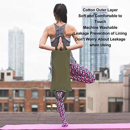 Yoga Sand Bag with Handle Green Portable Fillable Adjustable Yoga Canvas Sandbags for Yoga Weights and Training Workouts