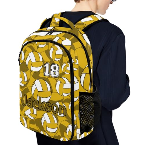 Gold Volleyball Pattern Shoulders Backpack Laptop Bag Bookbags Personalized Casual Daypack for Sports Travelling Camping - color: Gold Volleyball Pattern