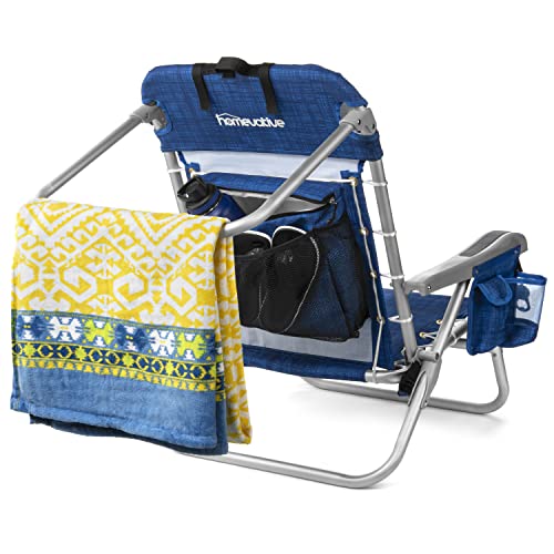Homevative Cooler+ Folding Backpack Beach Chair with 5 Positions, Towel bar, XL Cooler Pouch, Storage Net, Cup and Phone Holder, Breeze, 2 Pack - color: Breeze