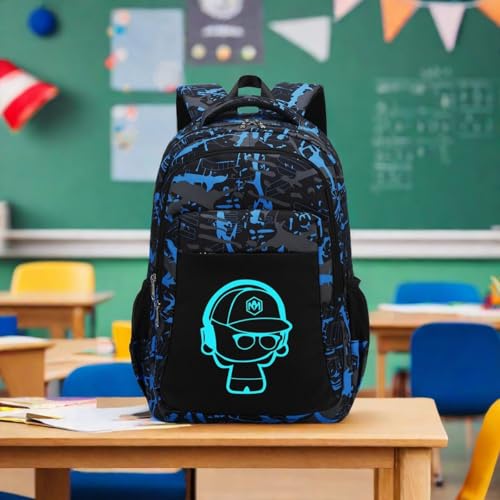 LEDAOU Girls Boys Backpack with Lunch Box, 3-Piece School Bookbag Set - color: Graffiti Blue Splicing Black