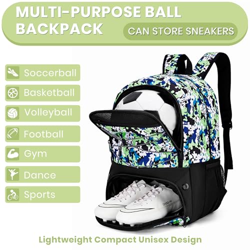 Hsmihair Soccer Bag-Soccer Backpack&Backpack for & Football Volleyball & Basketball,with Ball Compartment and Separate Cleat - color: GreenCamo