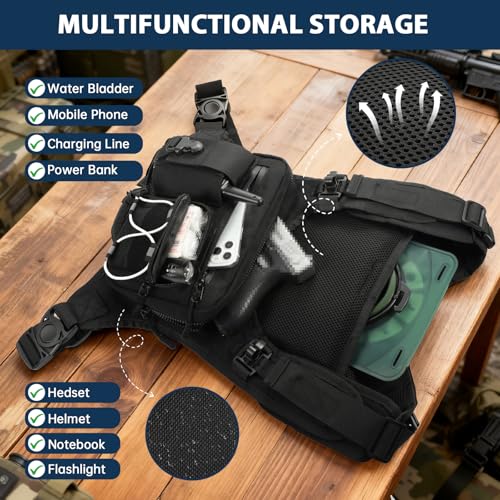 Sling Vest Chest Bag with 2L Water Bladder Gear Holster Running Vest Hydration Backpack Lightweight Adjustable Daypack Reflective Bag for Hiking Running Cycling Race Marathon for Women Men